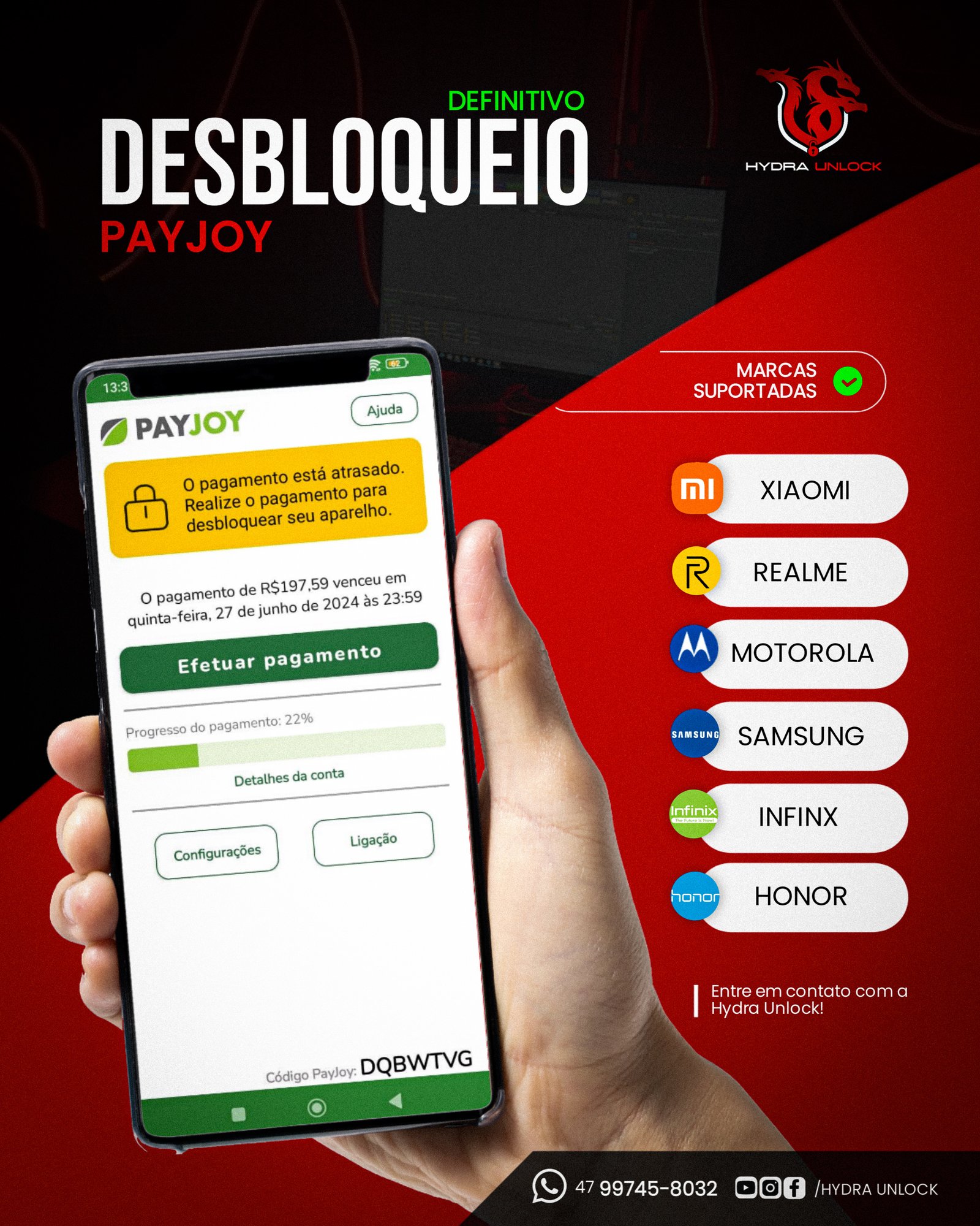 Exemplo de bloqueio PayJoy em celular